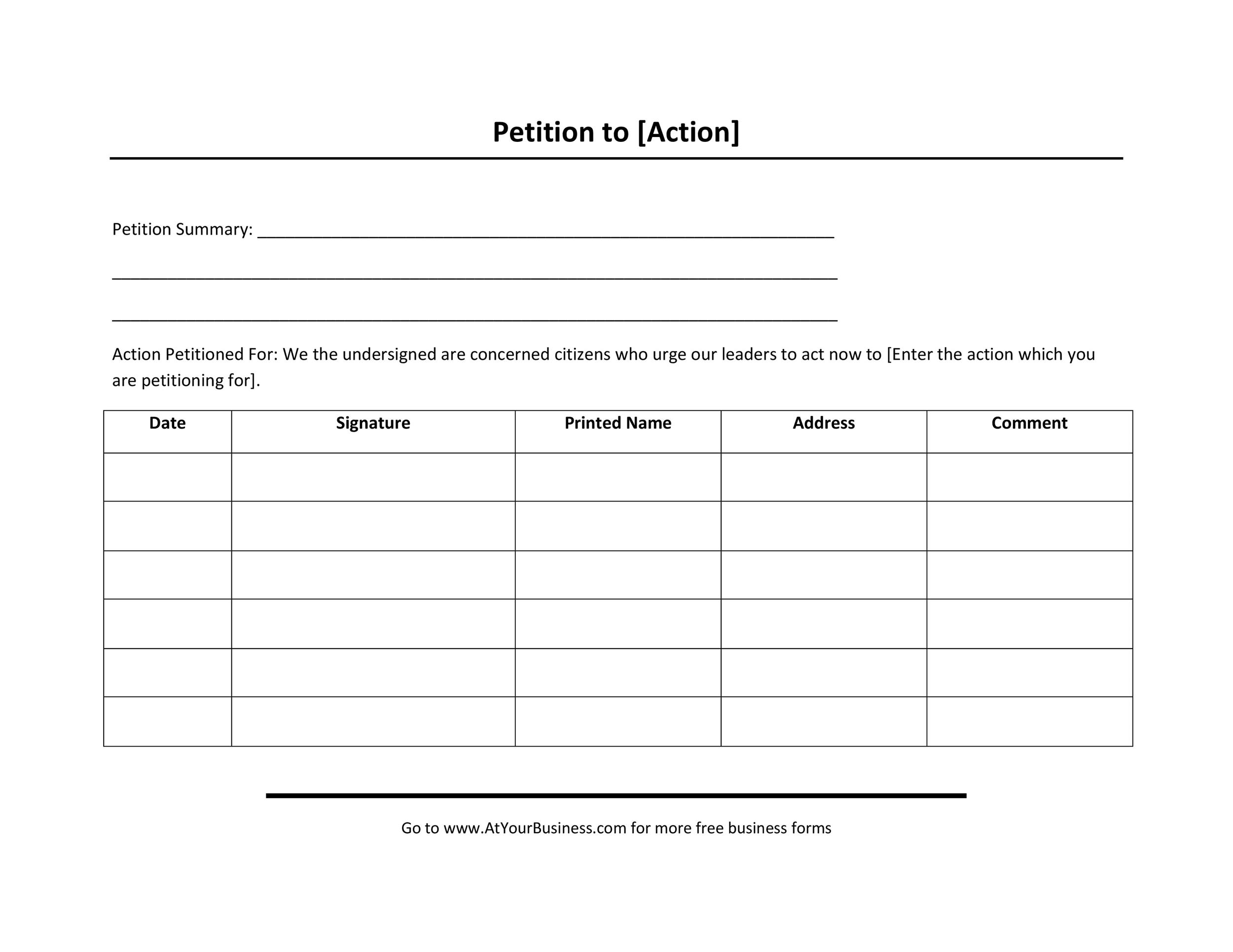 Free Printable Petition Form